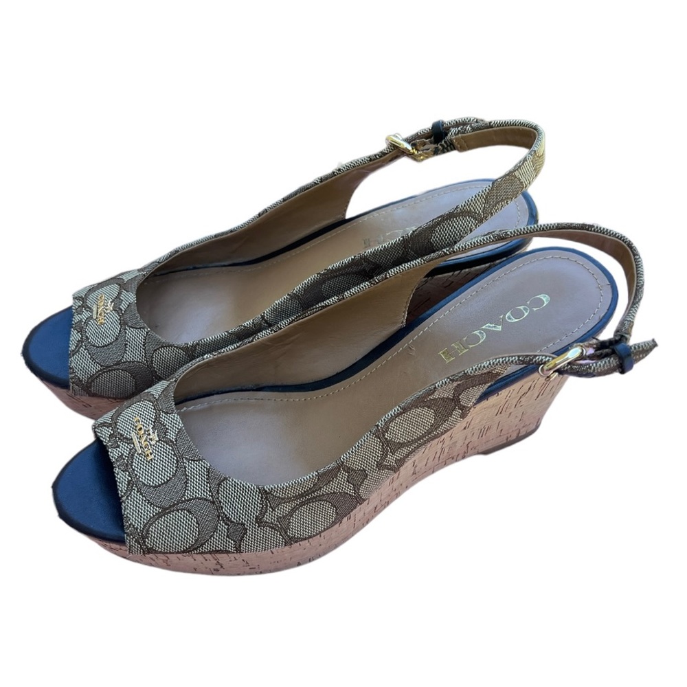 LADIES BROWN COACH SLINGBACK PLATFORM WEDGES SIZE 9B - Picture 6 of 7